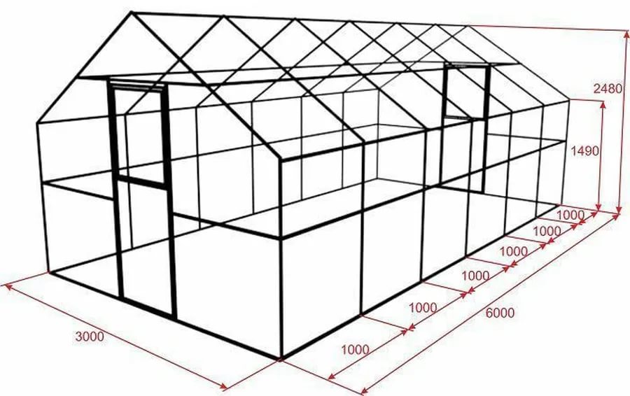 Размеры теплицы из поликарбоната чертеж 3 х6