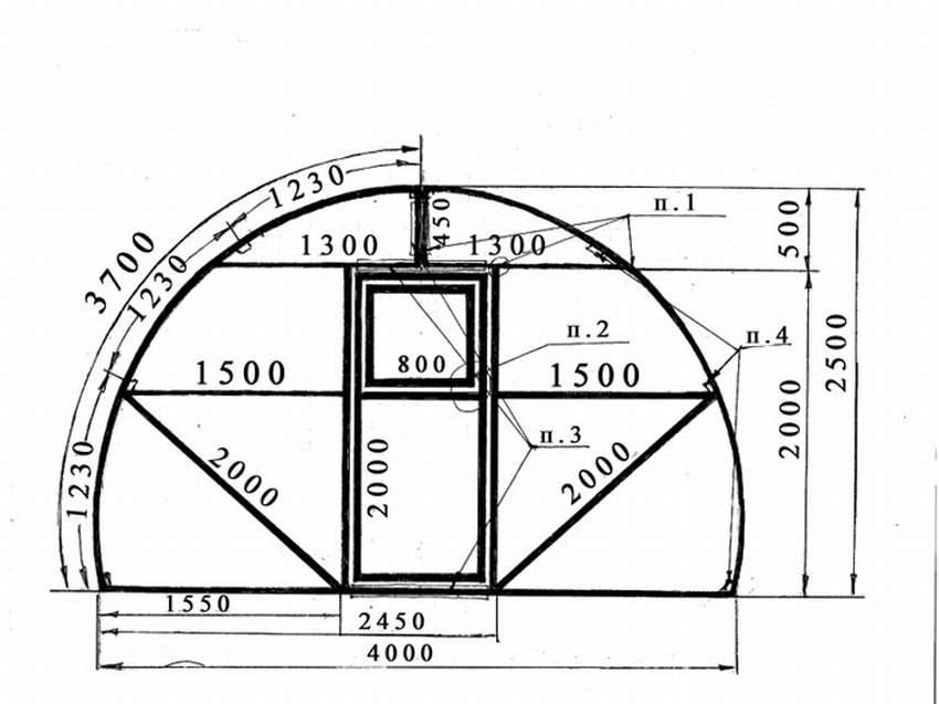 Размеры арочной теплицы из поликарбоната чертеж